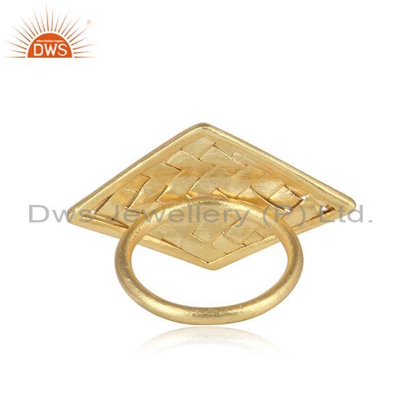 Black Onyx Set Woven Gold On Silver Rhombus Statement Ring
