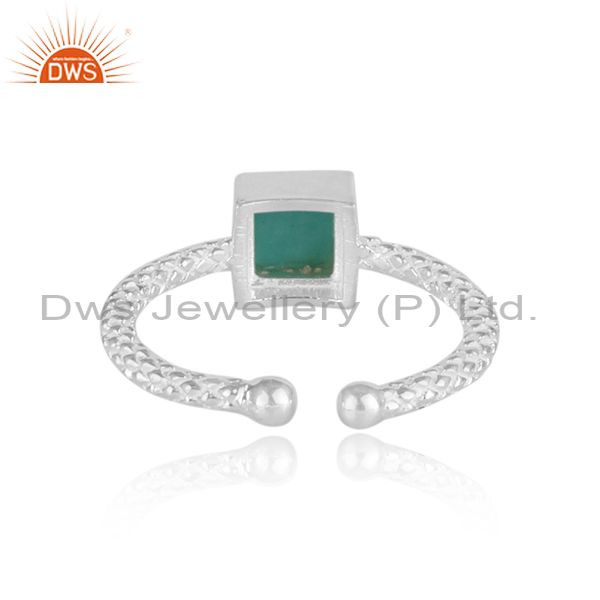 Square Arizona Turquoise Set Fine Silver Hand Hammered Ring