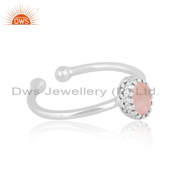 Sterling Silver Adjustable Ring With Rose Quartz Oval Cut