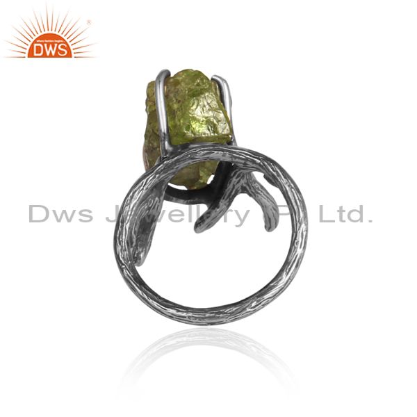 Peridot Set Oxidized Sterling Silver Abstract Designer Ring