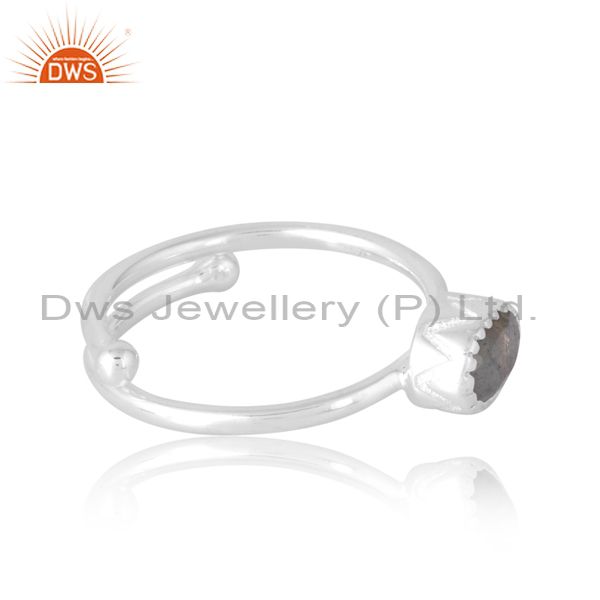 Plain Silver Oval Cut Labradorite Ring Adjustable For Women