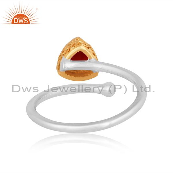Triangular Carnelian Gold On Fine Silver Crown Twist Ring