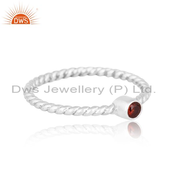 Beni Wire Sterling Silver Ring With Garnet Cut Round Stone