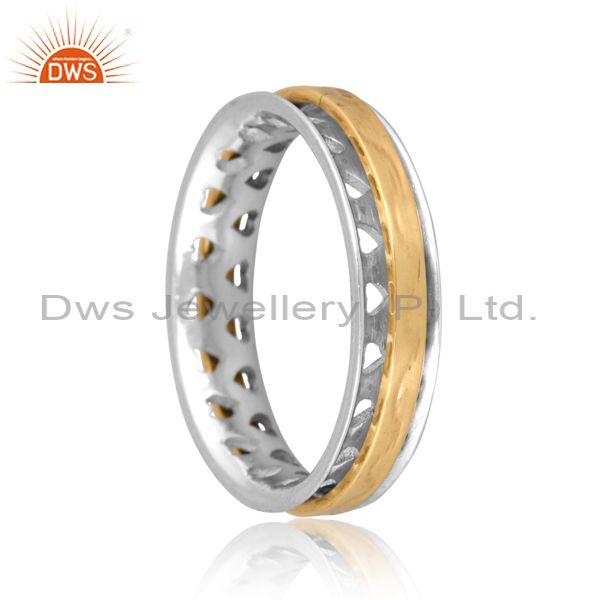 Gold On 925 Sterling Silver Handmade Flat Band Designer Ring
