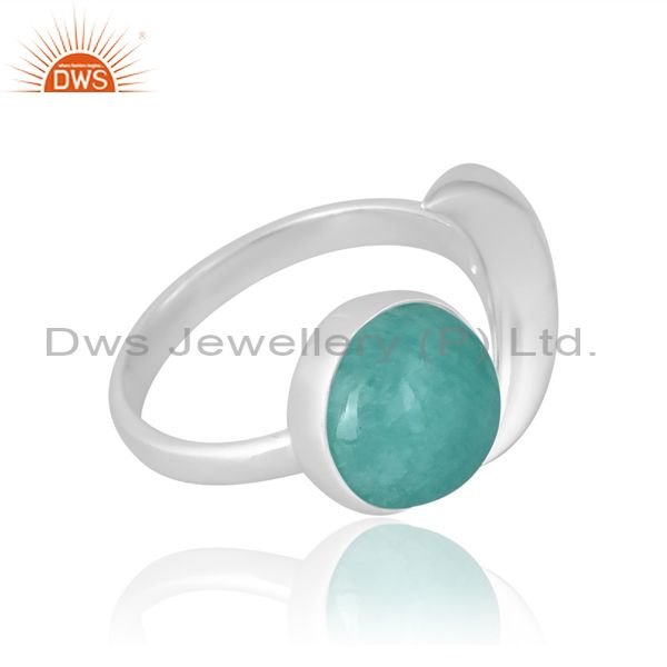 Moon And Amazonite Silver Ring For Women Round Cut Wire