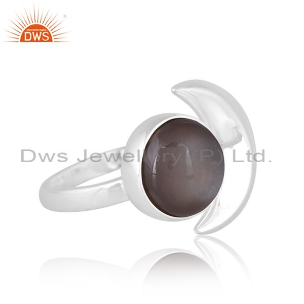 Sterling Silver Moon Ring With Gray Moonstone