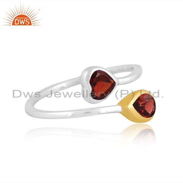 Silver Gold Ring With Garnet Cut Heart And Pear Stone