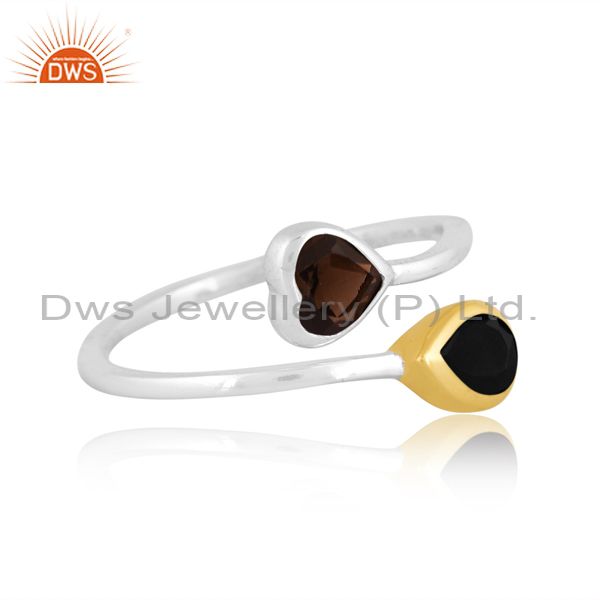 Sterling Silver Ring With Smoky And Black Onyx Stone