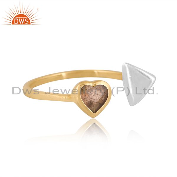Labradorite Heart Cut White & Gold Dazzling Brass Ring