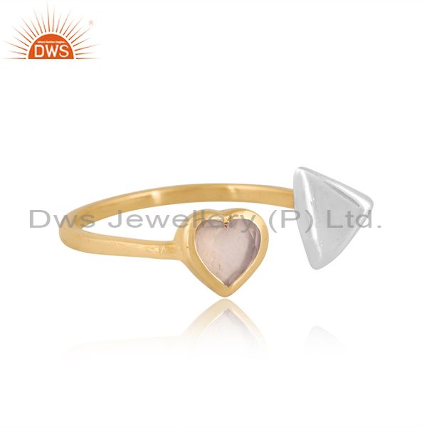 White Moonstone Cut Heart On Brass Gold & White Ring