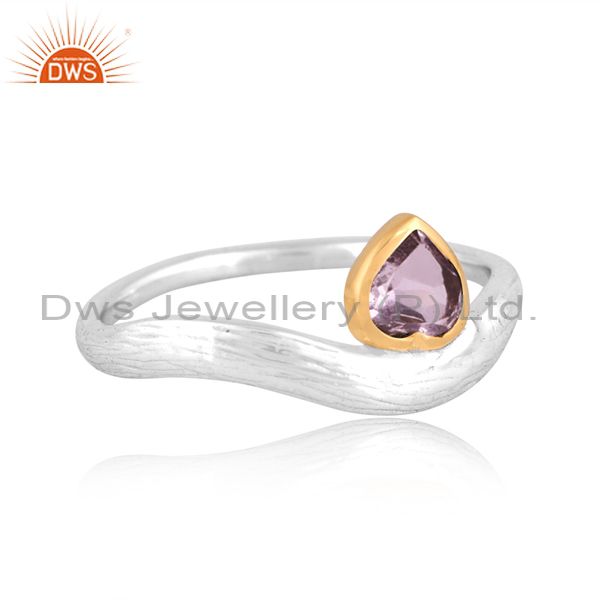 Pink Amethyst Cut Heart On White & Gold Sterling Silver Ring