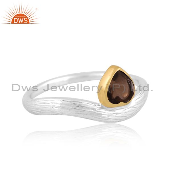 Smoky Cut Heart On Gold & White Sterling Silver Ring