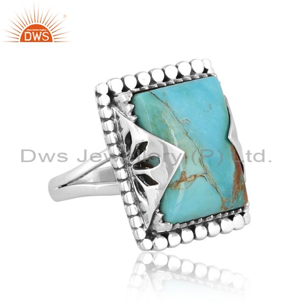 Sterling Ring With Kingman Turquoise Cabochon Baguette Gem