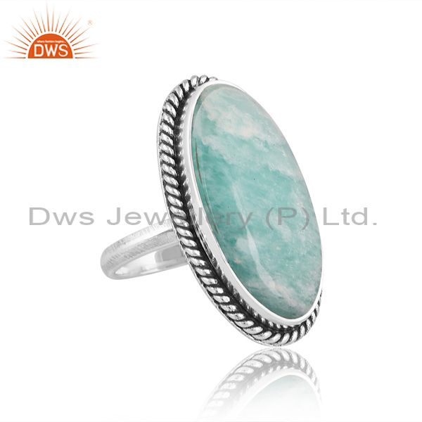 Amazonite Cabochon Oval On Sterling Silver Oxidized Ring