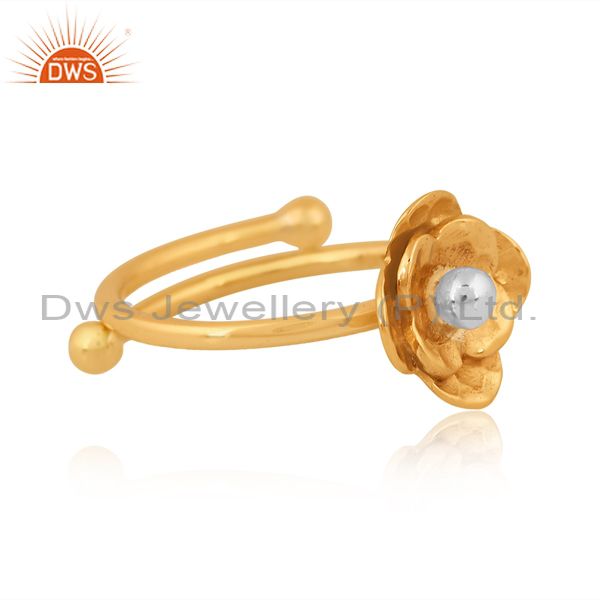 Wire Brass Gold Floral Ring With A Silver Ball In Middle