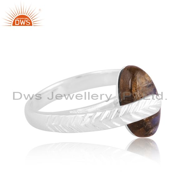 Sterling Silver Ring With Labrodorite Cabushion Oval Stone