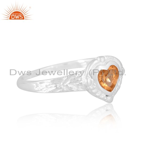 Citrine Heart-Shaped Stone On White Sterling Silver Ring