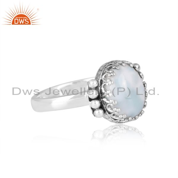 Sterling Silver Oxidized Ring With Larimar Gemstone On Top