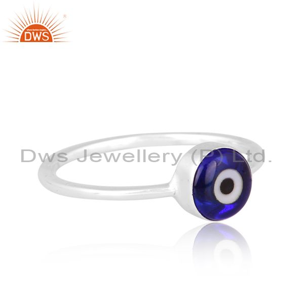 Sterling Silver Ring With Evil Eye Coin Blue Resin Stone