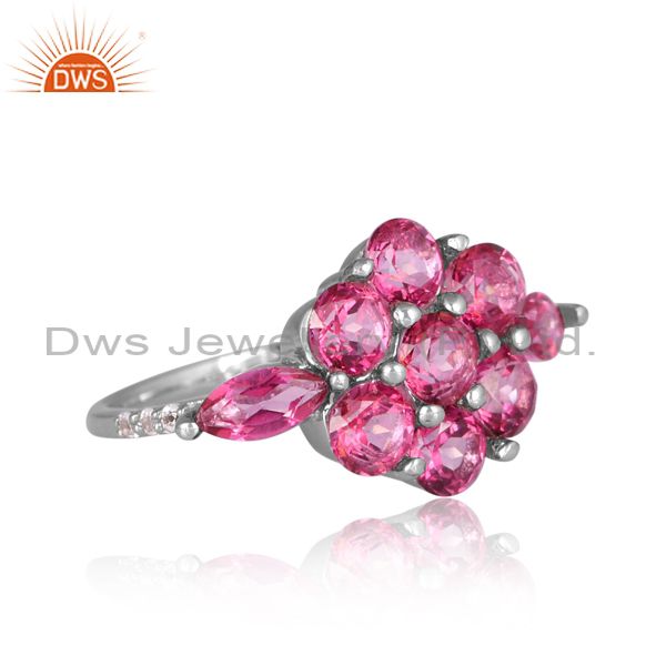 Sterling Silver Gold Ring With Pink & White Topaz