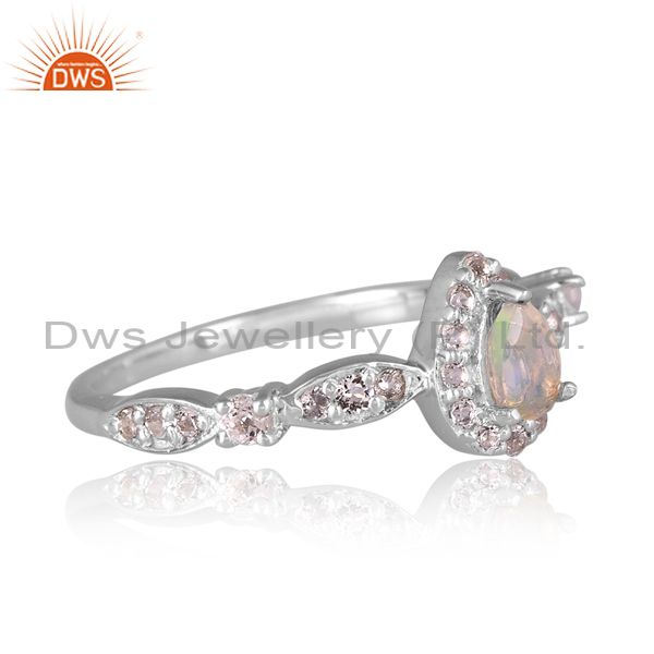Ethiopian Opal & White Topaz On Sterling Silver Gold Ring