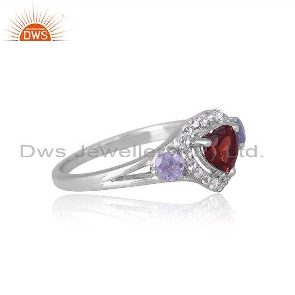 Sterling Silver Ring With Garnet, Tanzanite, And White Topaz