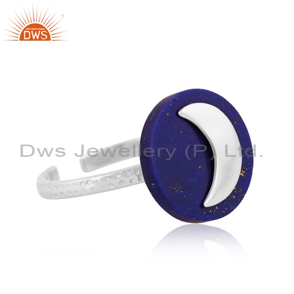 Sterling Silver Ring With Lapis Coin Round Cut Stone