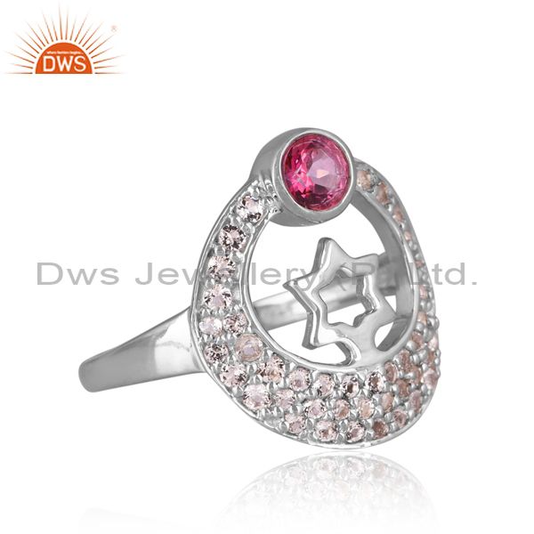 Sterling Silver Gold Ring Comes With Pink And White Topaz