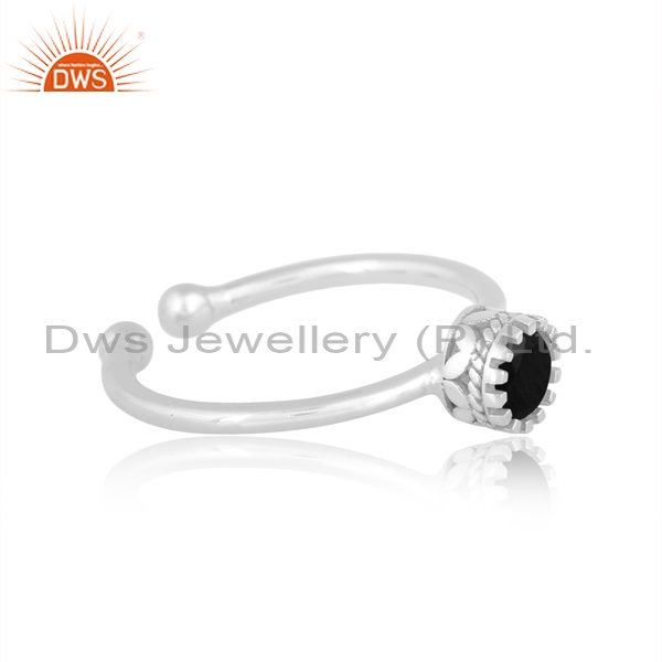 Sterling Silver Ring With Black Spinel Round Cut Stone