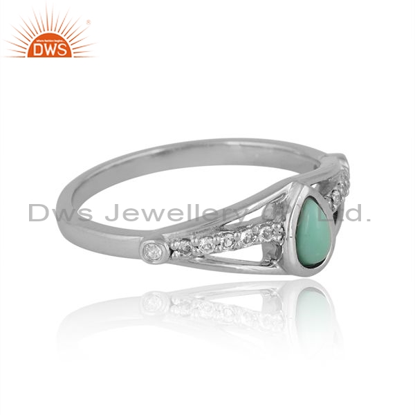 Silver Ring With Pear Arizona Turquoise And White Topaz
