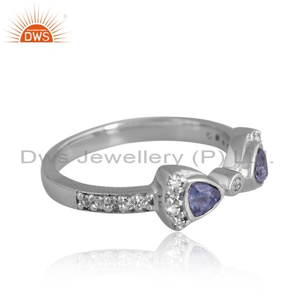 Sterling Silver Ring With Tanzanite And White Topaz