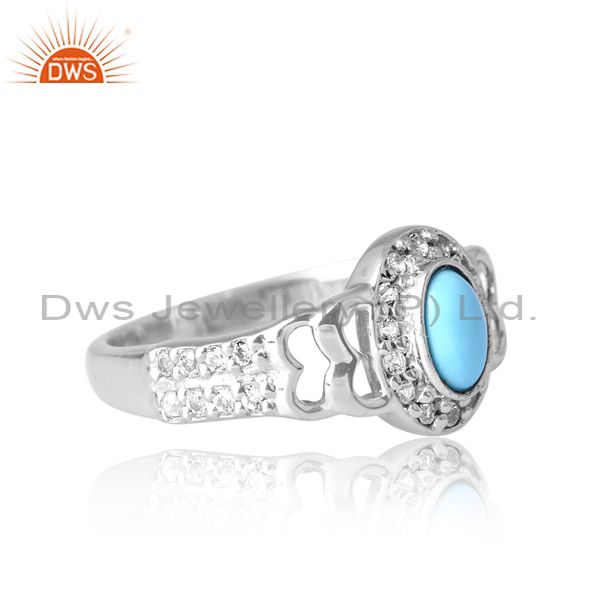 Silver White Antique Ring With Topaz And Arizona Turquoise