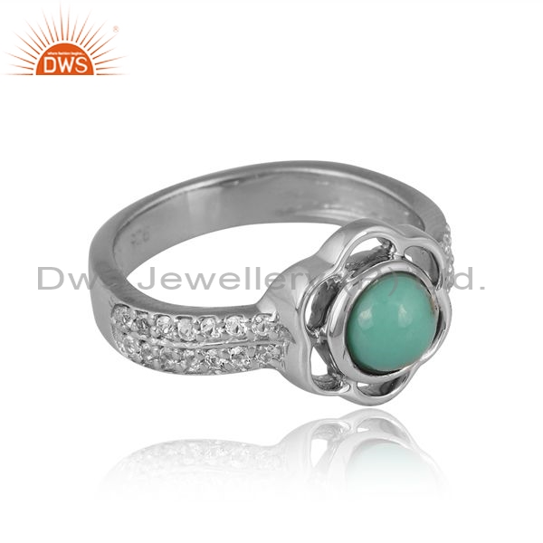 Sterling Silver White Ring With Arizona Turquois Floral Design