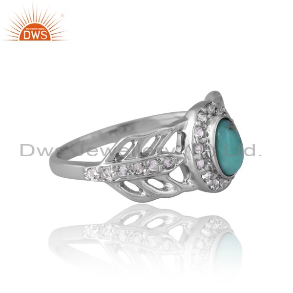 Silver White Ring Antique With Turquoise And Topaz