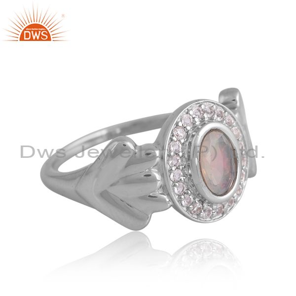 Silver White Antique Ring With Ethiopian Opal And Topaz