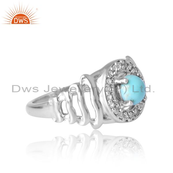 Silver White Ring With White Topaz And Arizona Turquoise