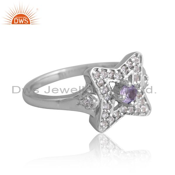 Sterling Silver White Ring With Star Shaped Tanzanite