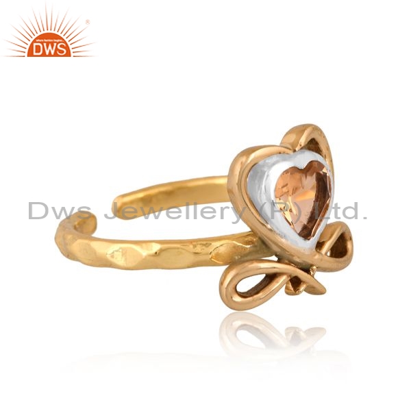 Brass Gold White Ring With Citrine Heart Cut