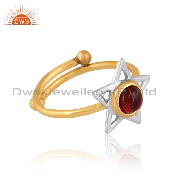 Brass Gold And White Star Ring With Round Cut Garnet