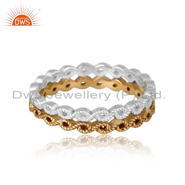 Silver Double Layer Circular Ring With Gold And White