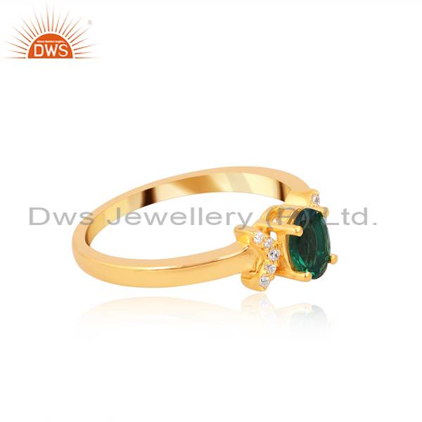 Stunning Gemstone Emerald & CZ Gold Vermeil Ring