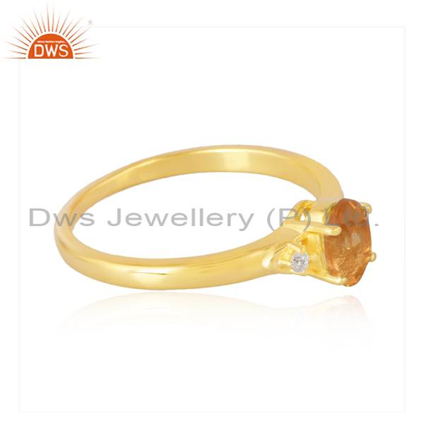 Stunning 18K Gold Plated Sterling Silver Citrine & Cz Ring
