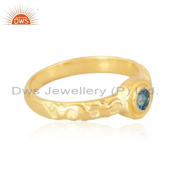 Blue Topaz Silver 18K Gold Plated Ring Palladium Gold