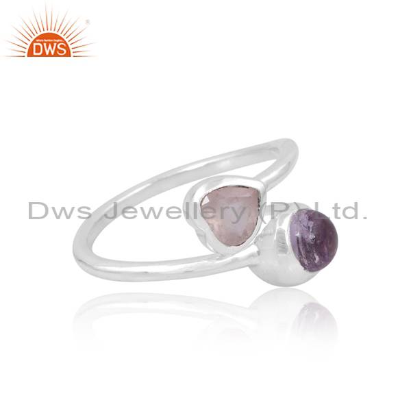 Stunning Dual Gems Ring: Pink Amethyst & Heart Rose Quartz