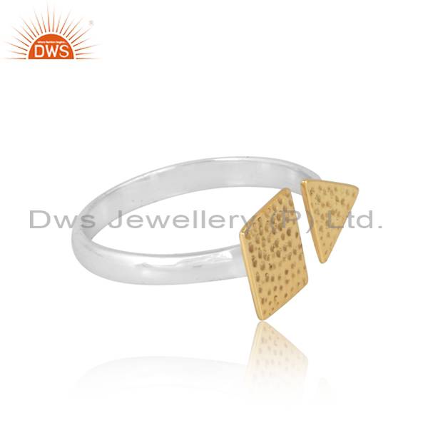 925 Silver Ring: Triangle & Square Brass Patti Design