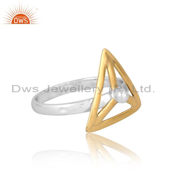 Triangle Brass Patti Sterling Silver Ring - Unique Design