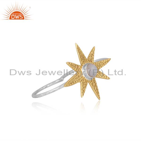 Rainbow Moonstone Double Finger Star Ring - Sterling Silver