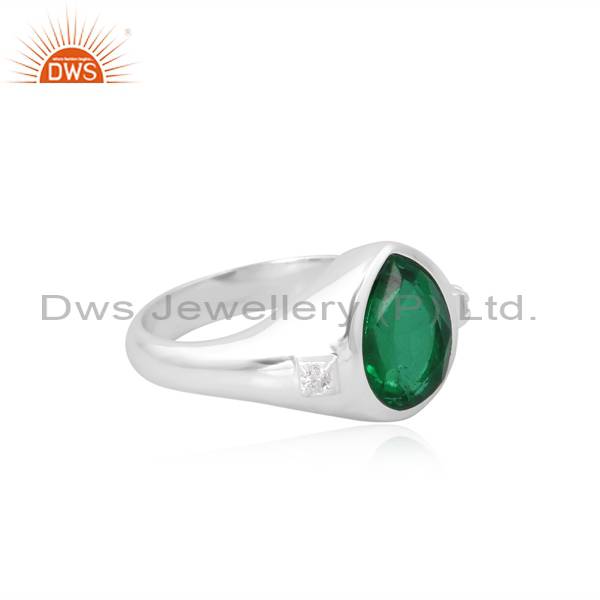 Exquisite CZ Doublet Ring with Zambian Emerald Quartz