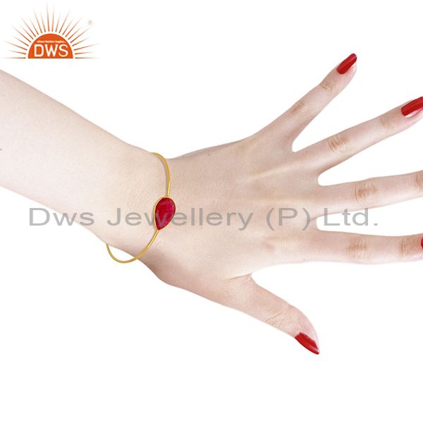 Red aventurine gemstone gold on 925 silver bangle jewelry supplier Exporter