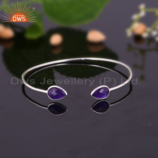 Exporter Solid 925 Sterling Silver High Polish Natural Purple Aventurine Cuff Bangle